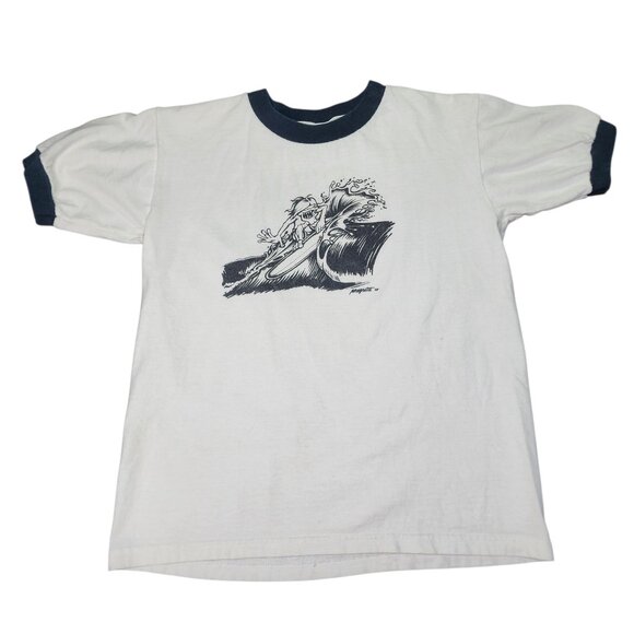 Vintage Beach Surfer Raglan T-Shirt Youth Large McWhite 02 Punk Rat Fink - Picture 1 of 4